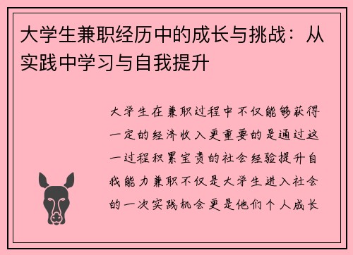 大学生兼职经历中的成长与挑战：从实践中学习与自我提升